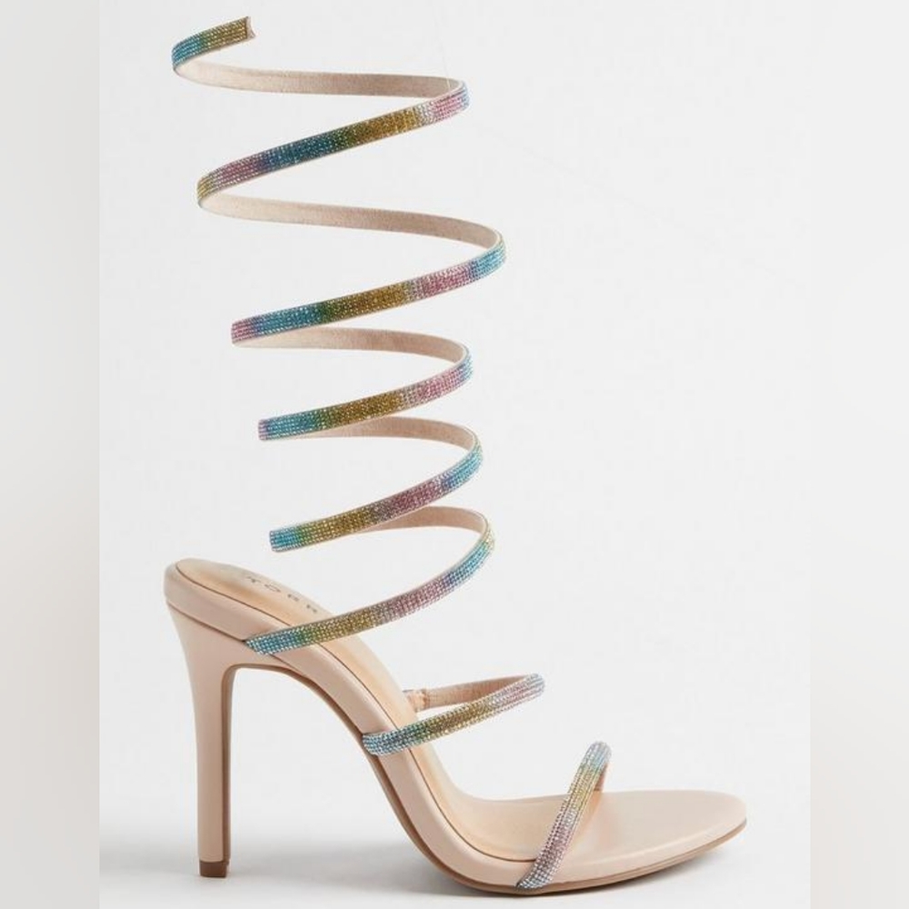 Torrid extra wide width rhinestone lace up heel sandals, 8ww, multicolor - Picture 3 of 13